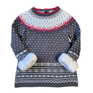 Aspen Kids Fair Isle Close-Knit Sweater Dress Faux Fur Trim Girl's Size 12 Month